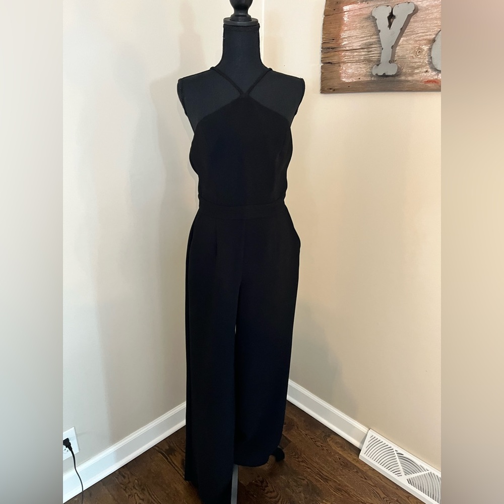 BCBG Generation Nordstrom black crepe halter jumpsuit jumper pant suit size 6